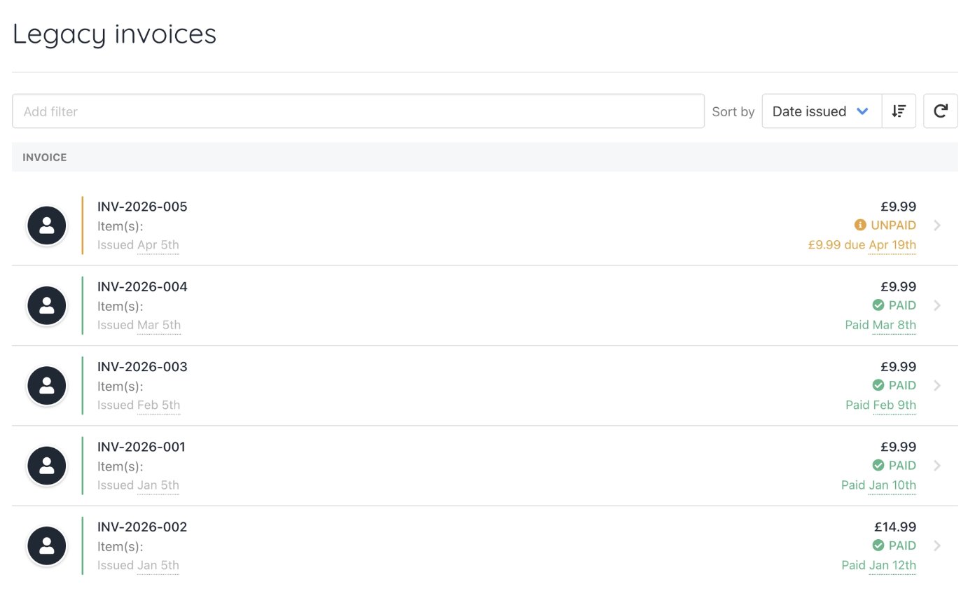 Legacy invoices