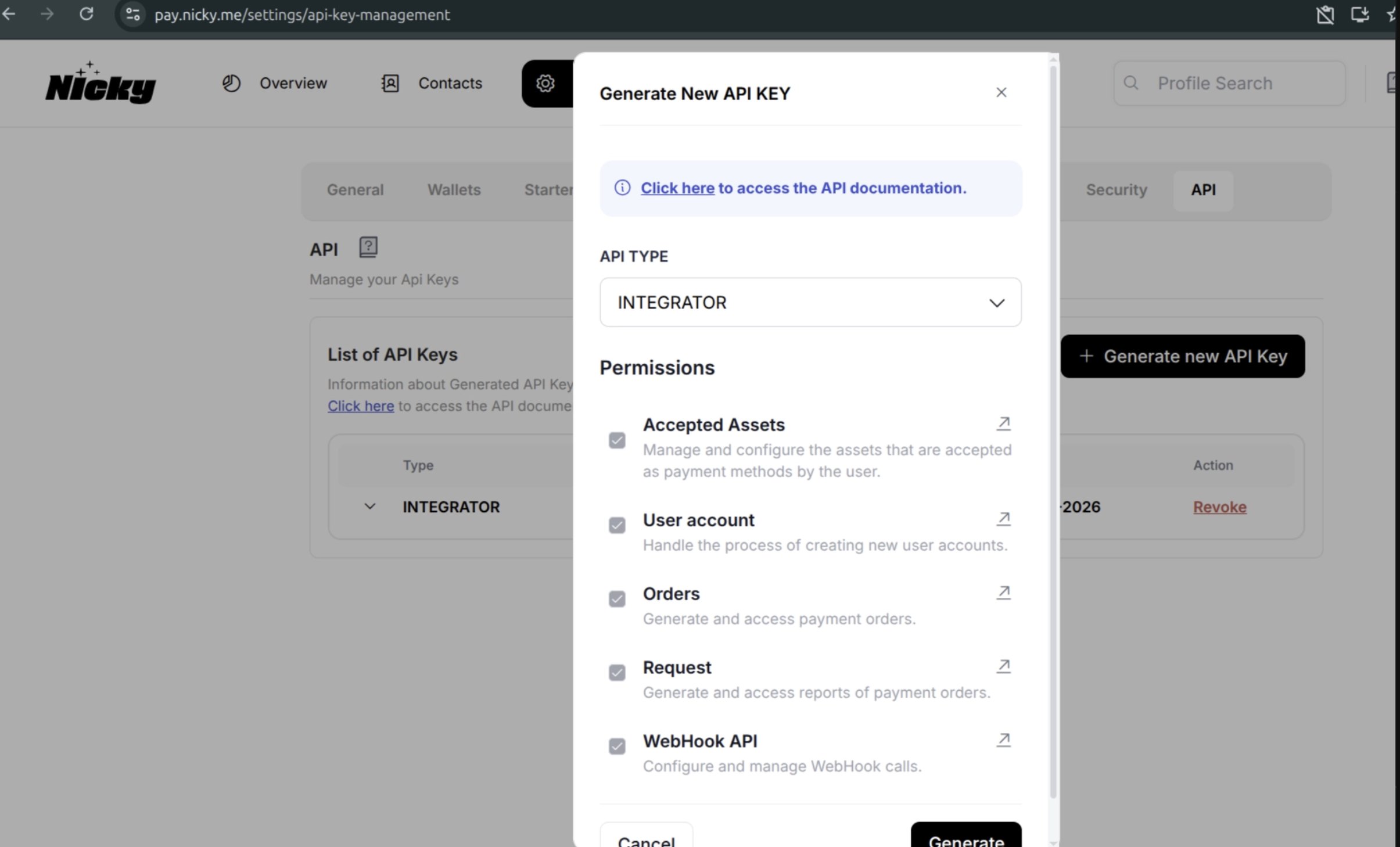 Generate API key