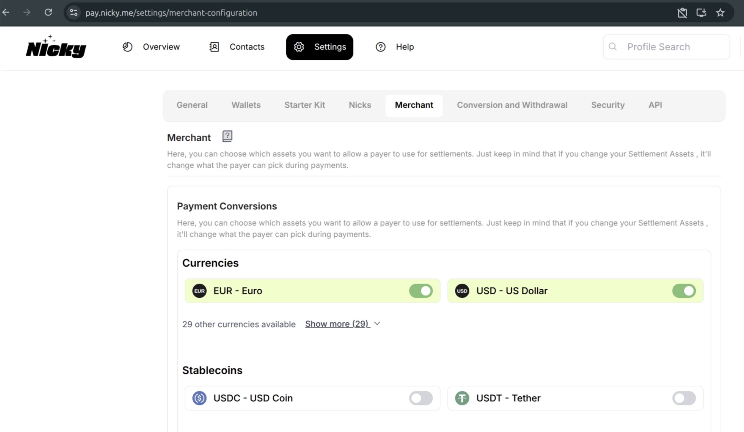 Configure accepted currencies