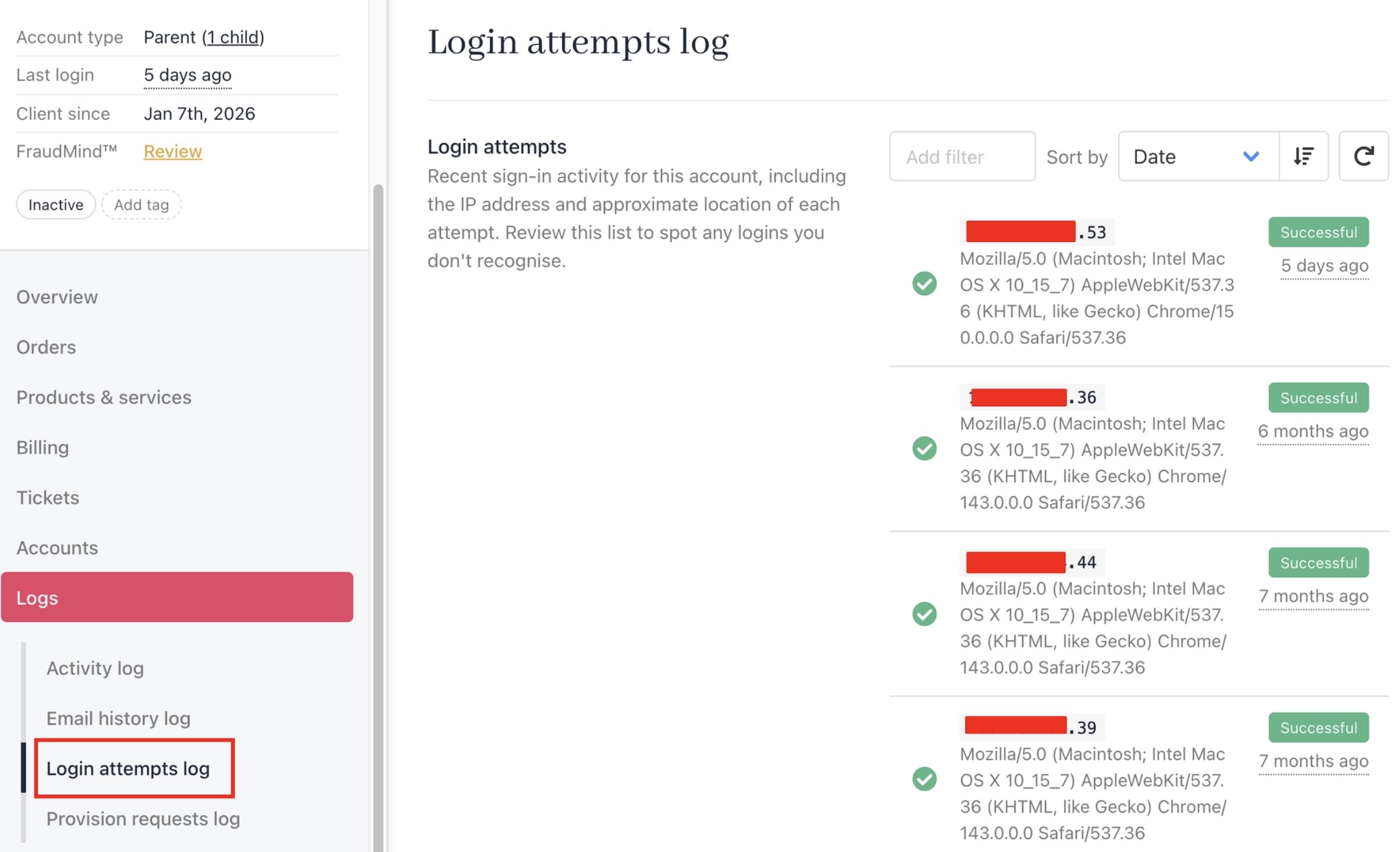 Image Logs > Login Attempt Logs (admin area)