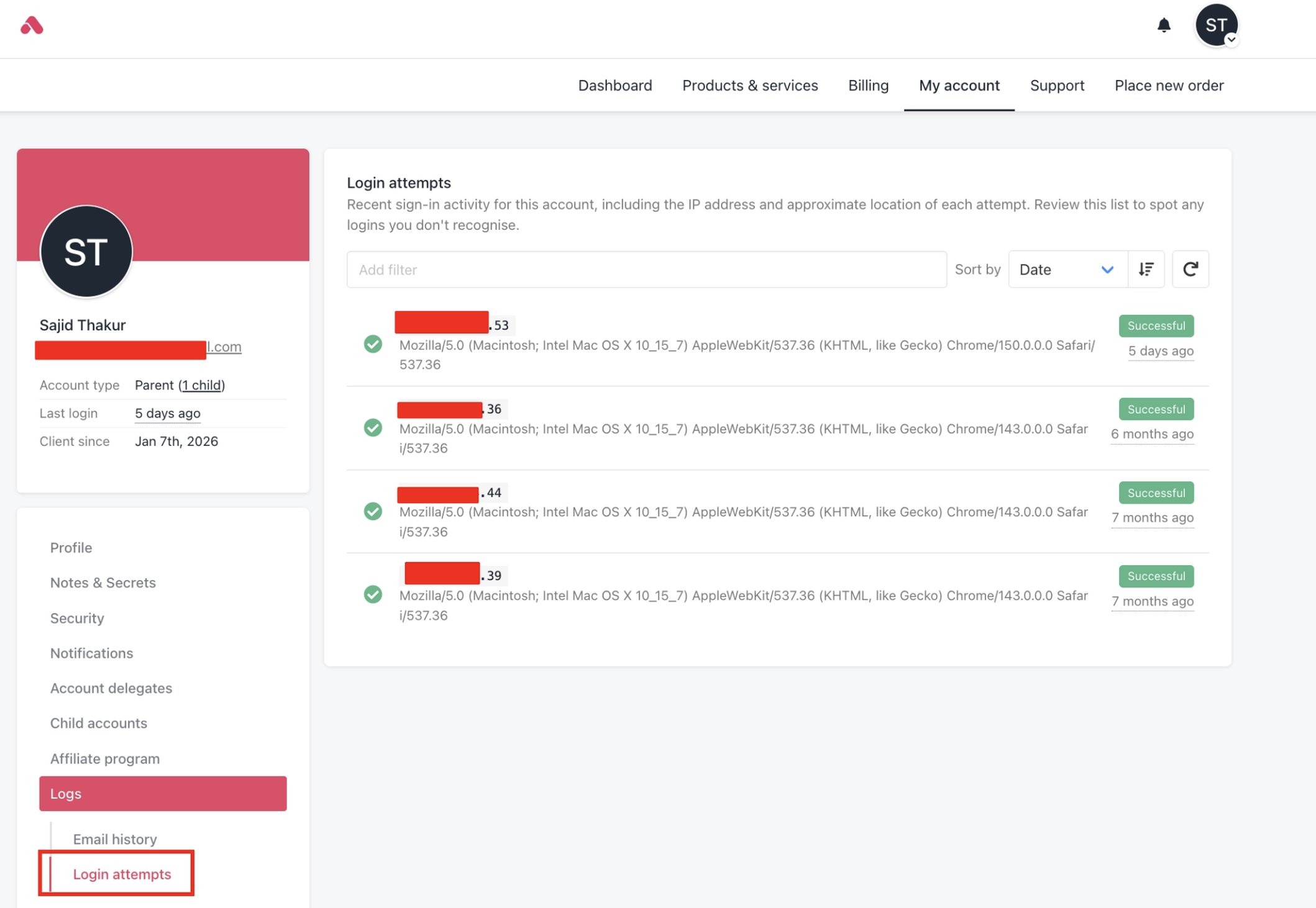 Image Logs > Login Attempt Logs (client area)
