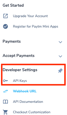 Developer setting → API keys