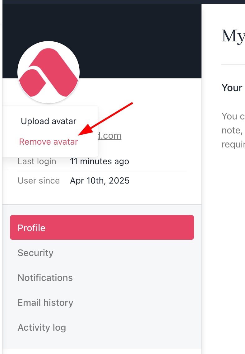 Select Remover Avatar to delete the avatar