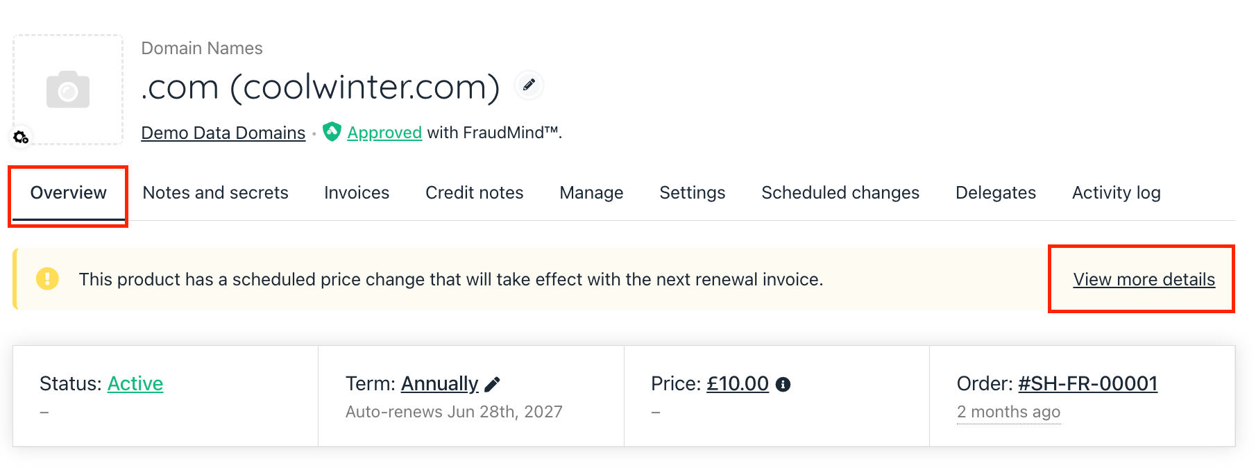Contract product → Overview