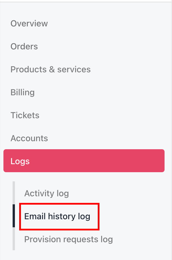 Logs > Email history log