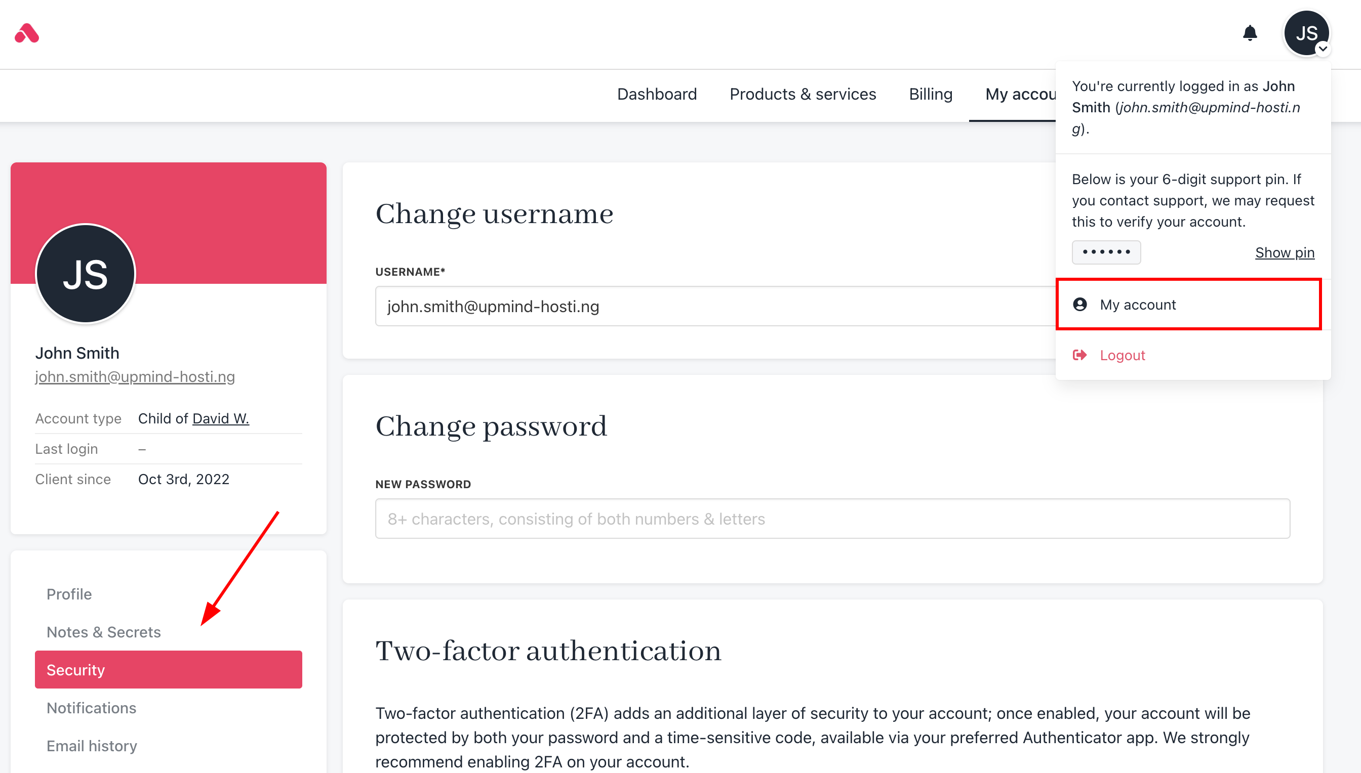 My account > Security