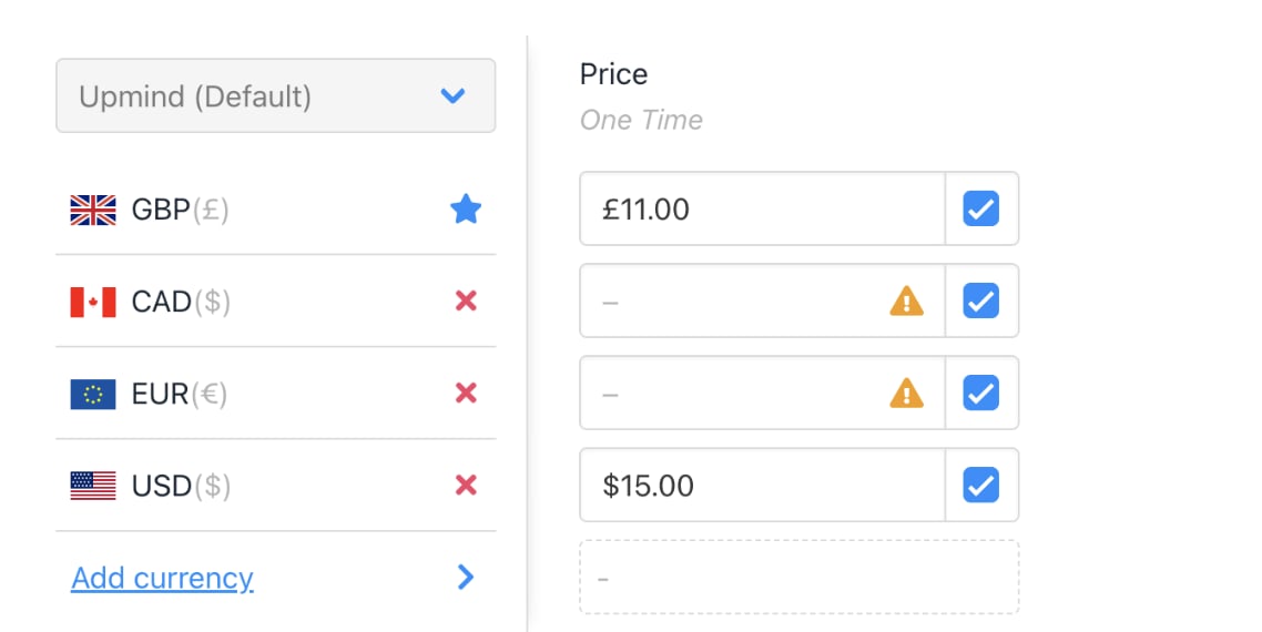 Add price for default currency