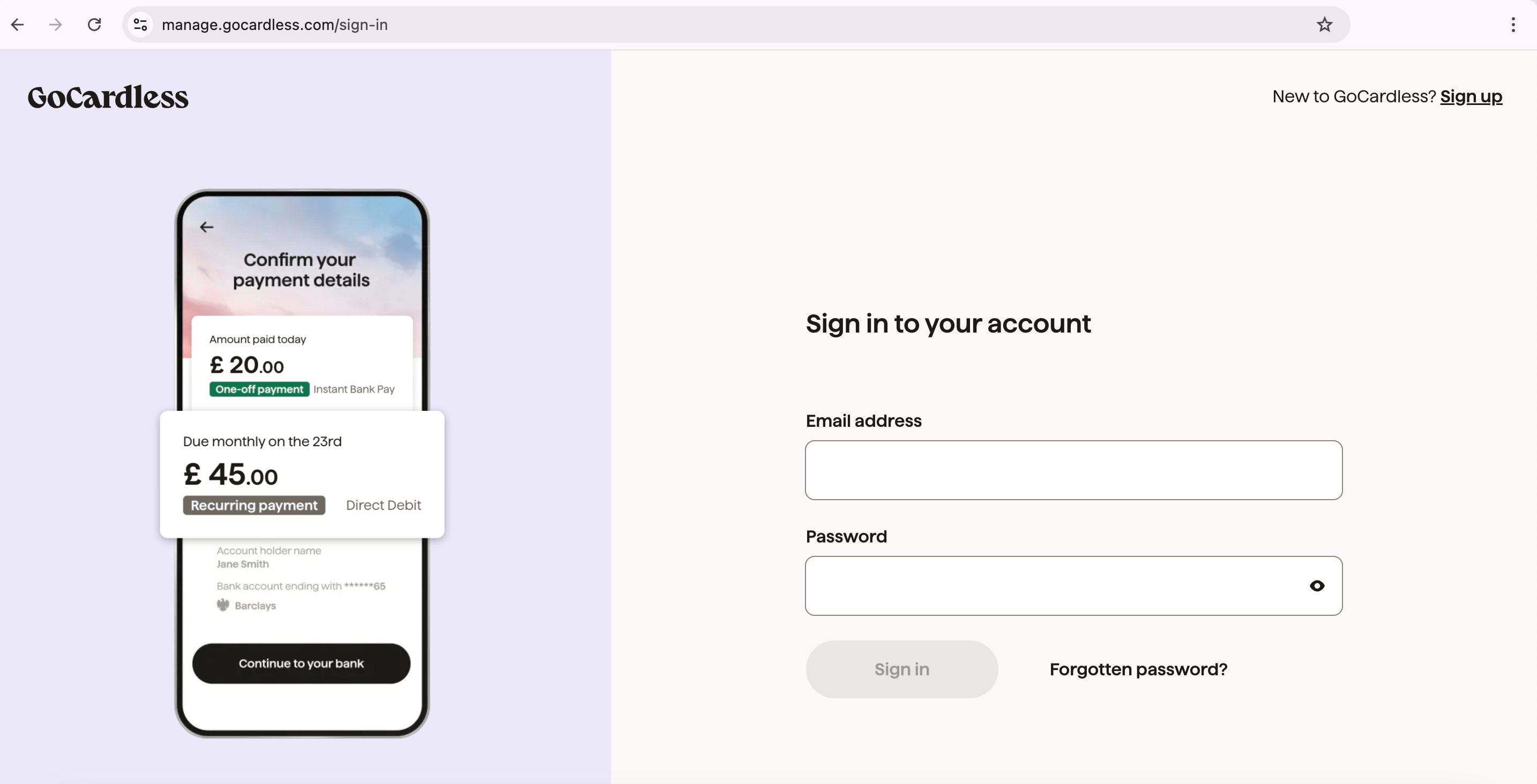 Log into your GoCardless account