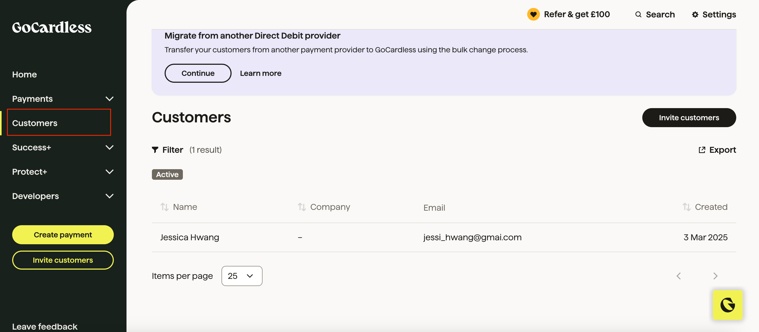 Customers > Choose the customer