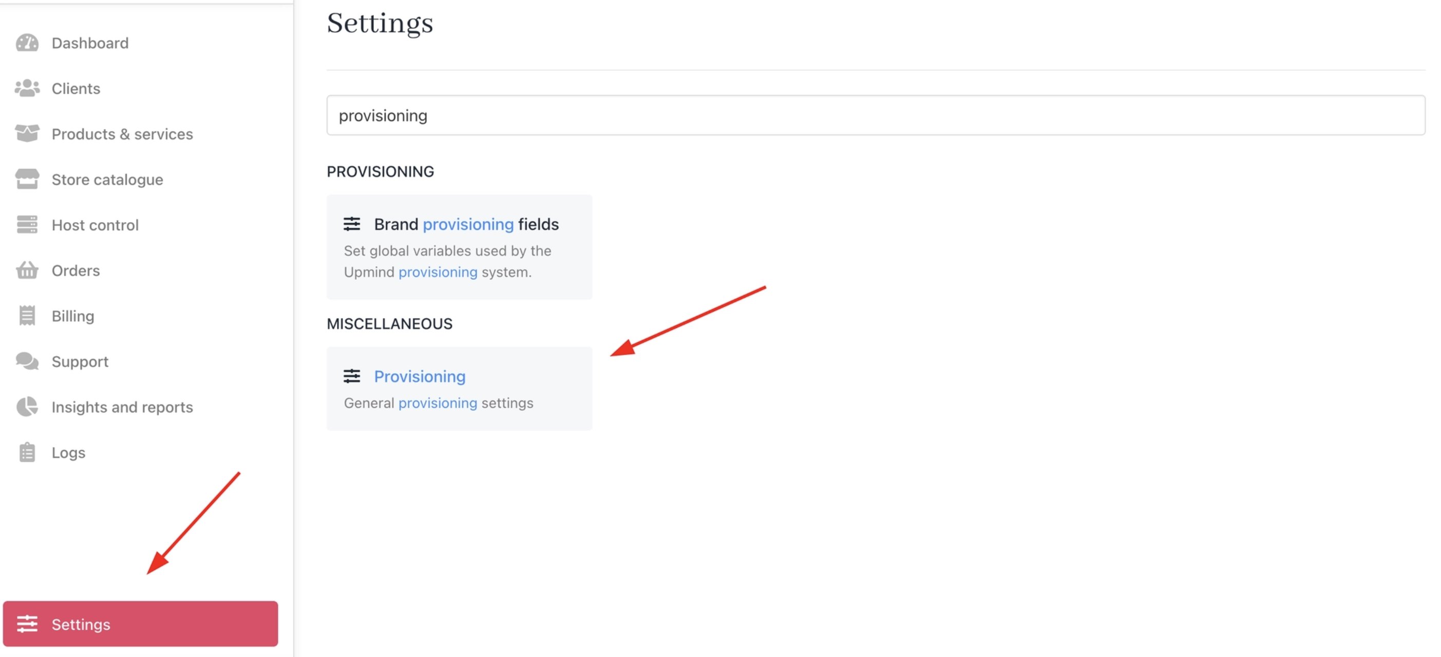 Settings > Miscellaneous > Provisioning
