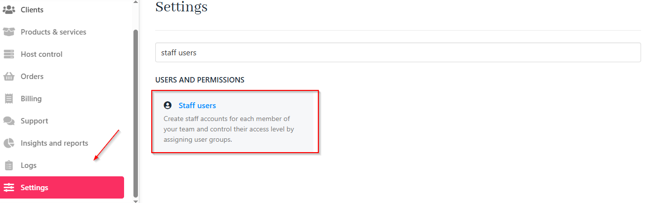 Settings > Staff users