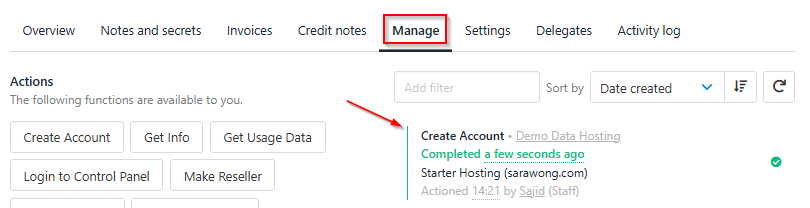 Manage tab