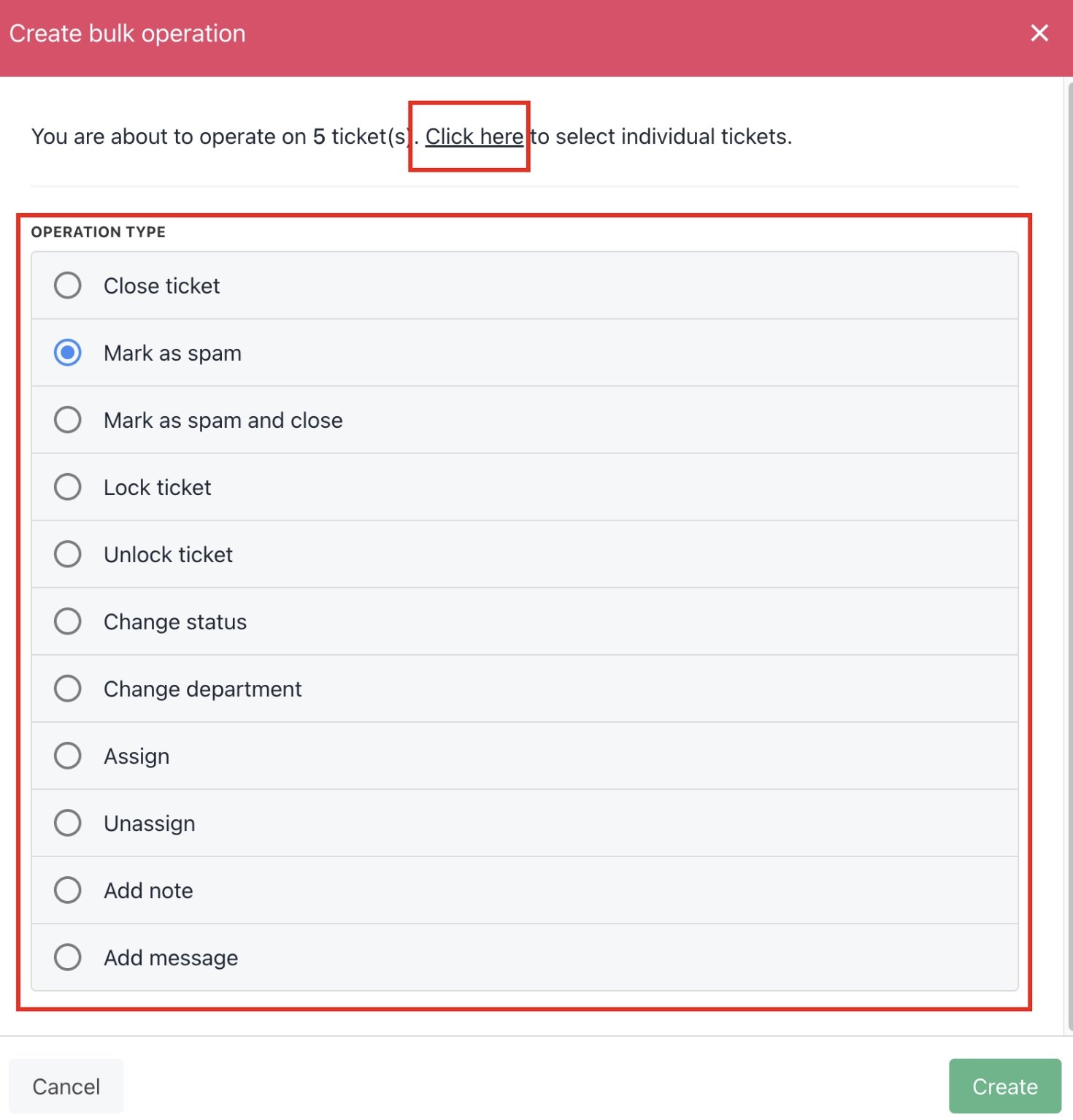 Choose bulk action