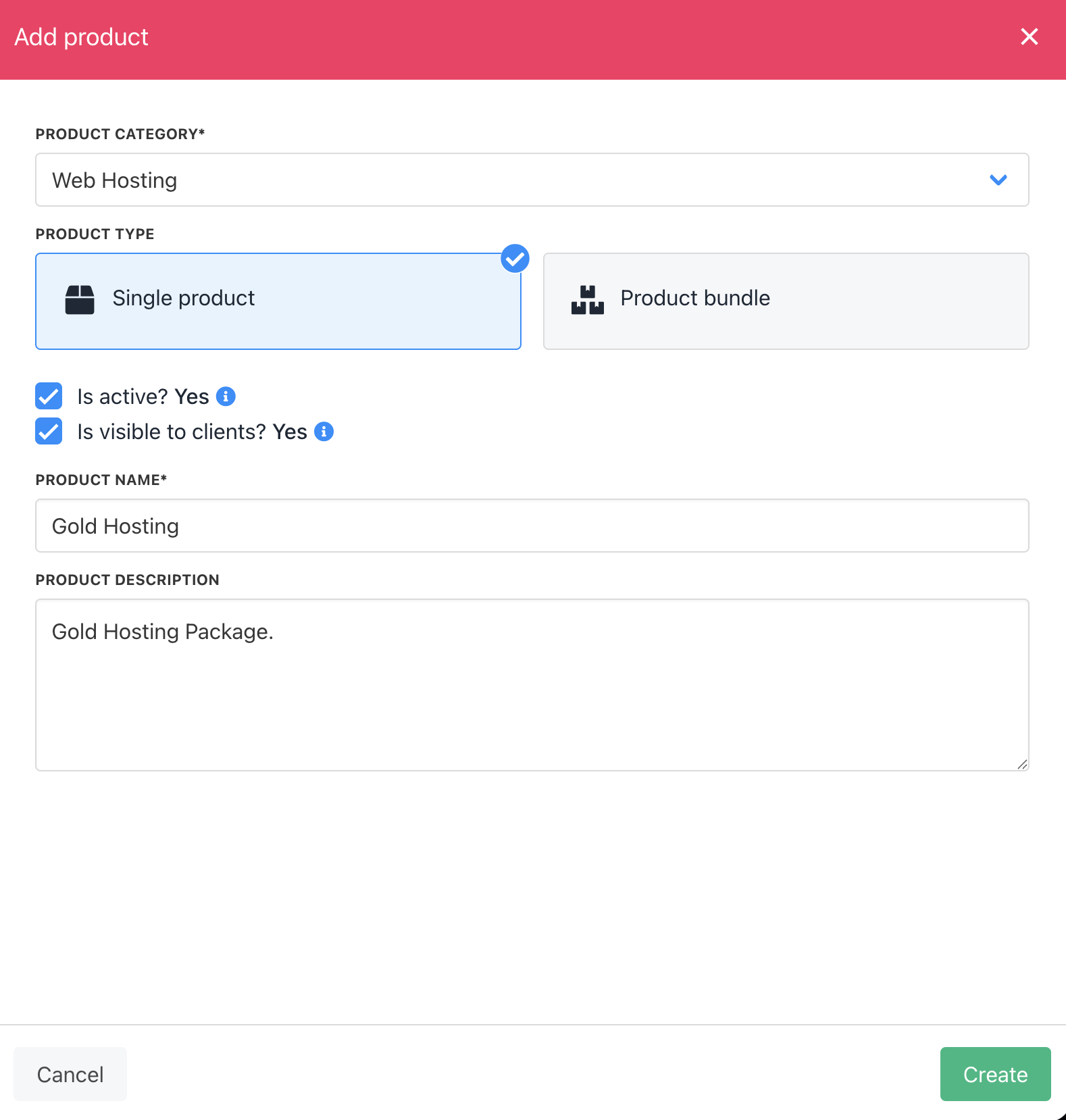 Create hosting product