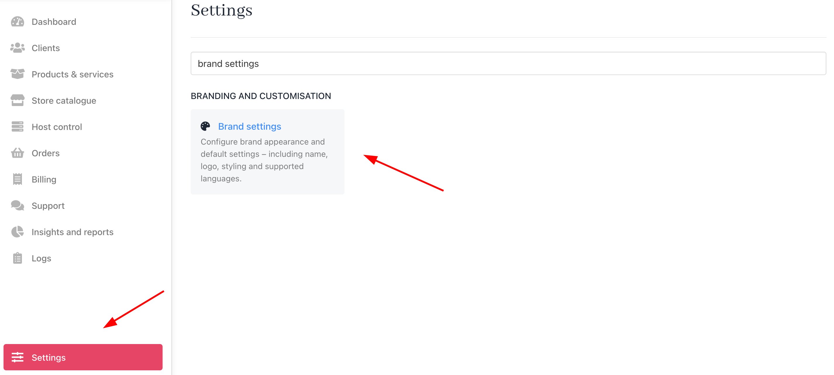Settings > Branding and Customisation > Brand Settings