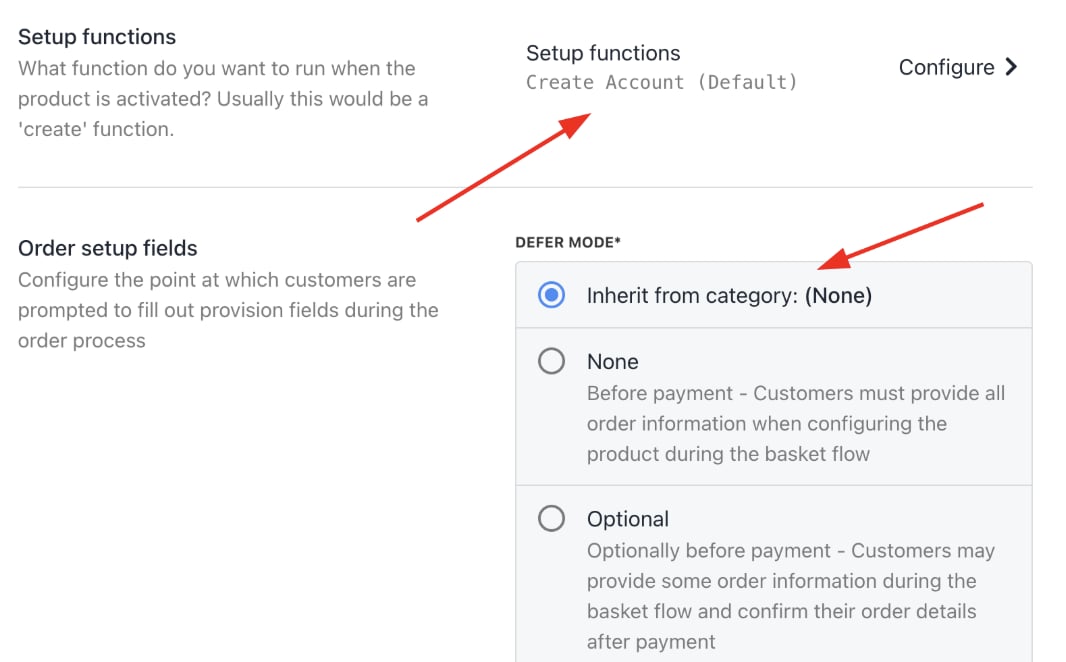 Setup functions and order setup fields