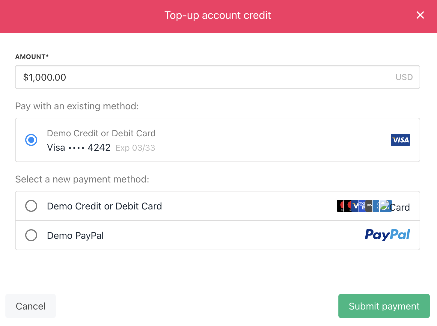 Complete the payment form