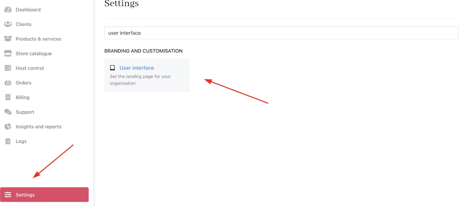 Settings > Branding and Customisation > User Interface