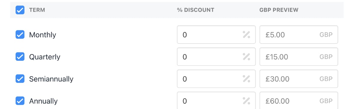 Billing terms