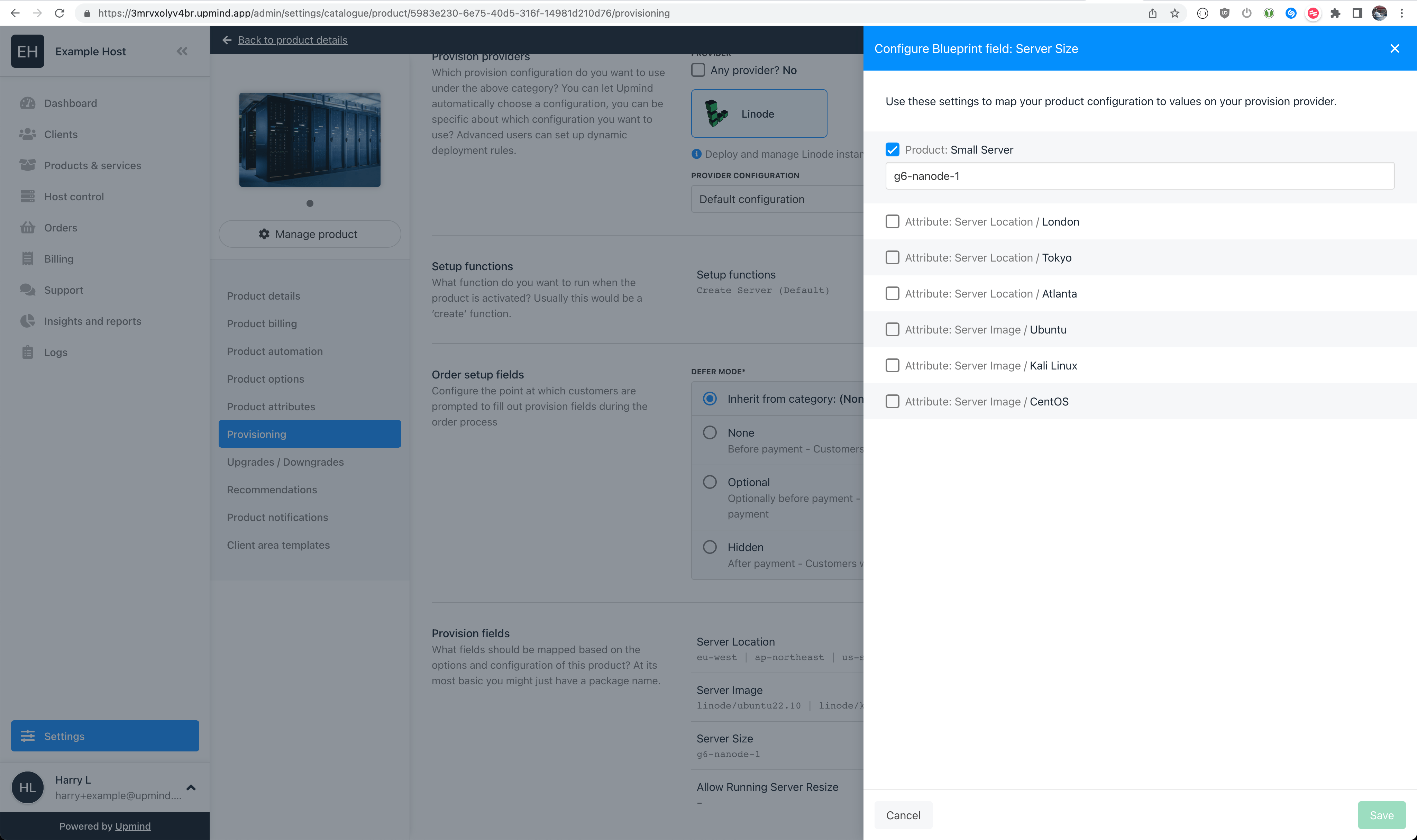 Server Size Provision Field Value