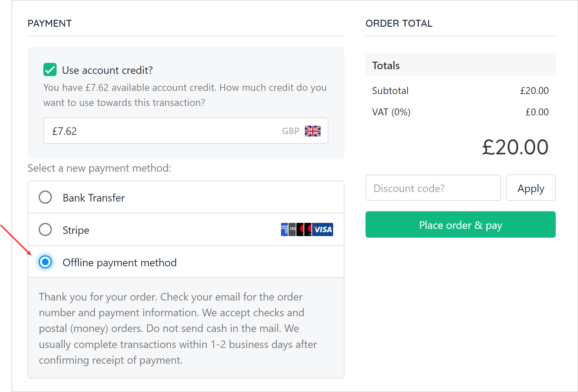 Instructions at checkout