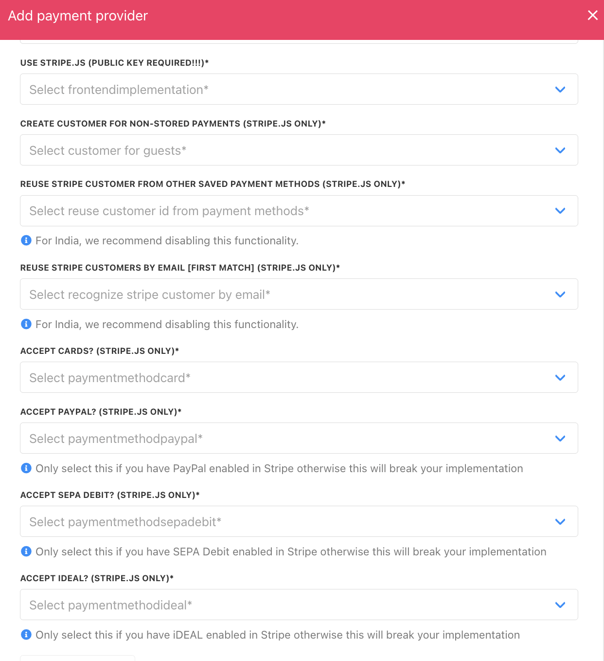 Select options