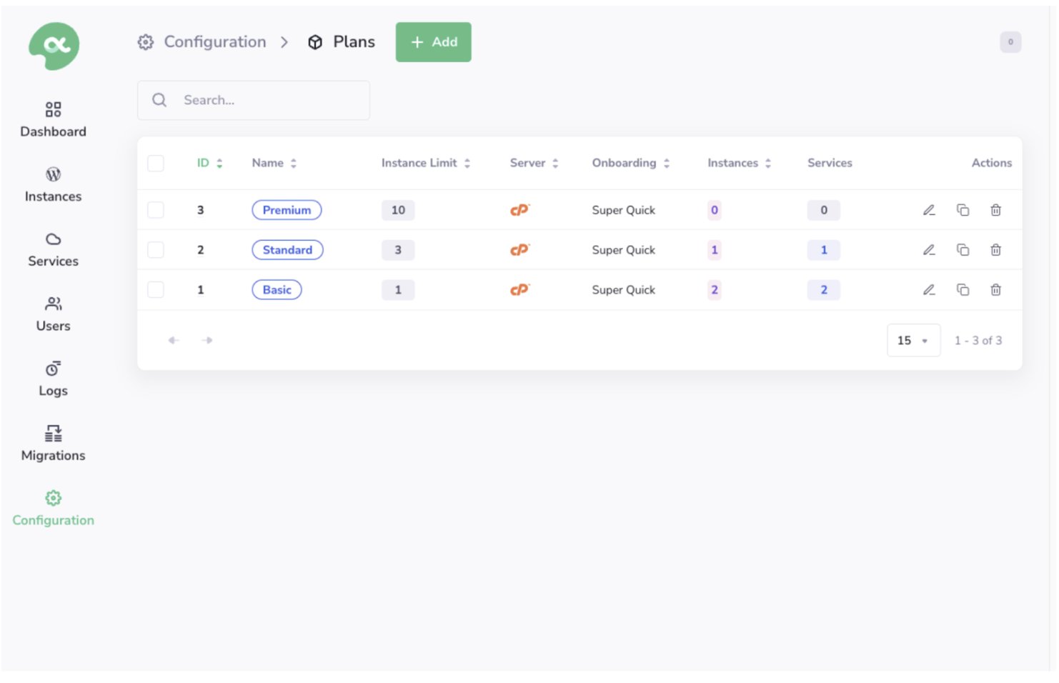 Configuration > Plans