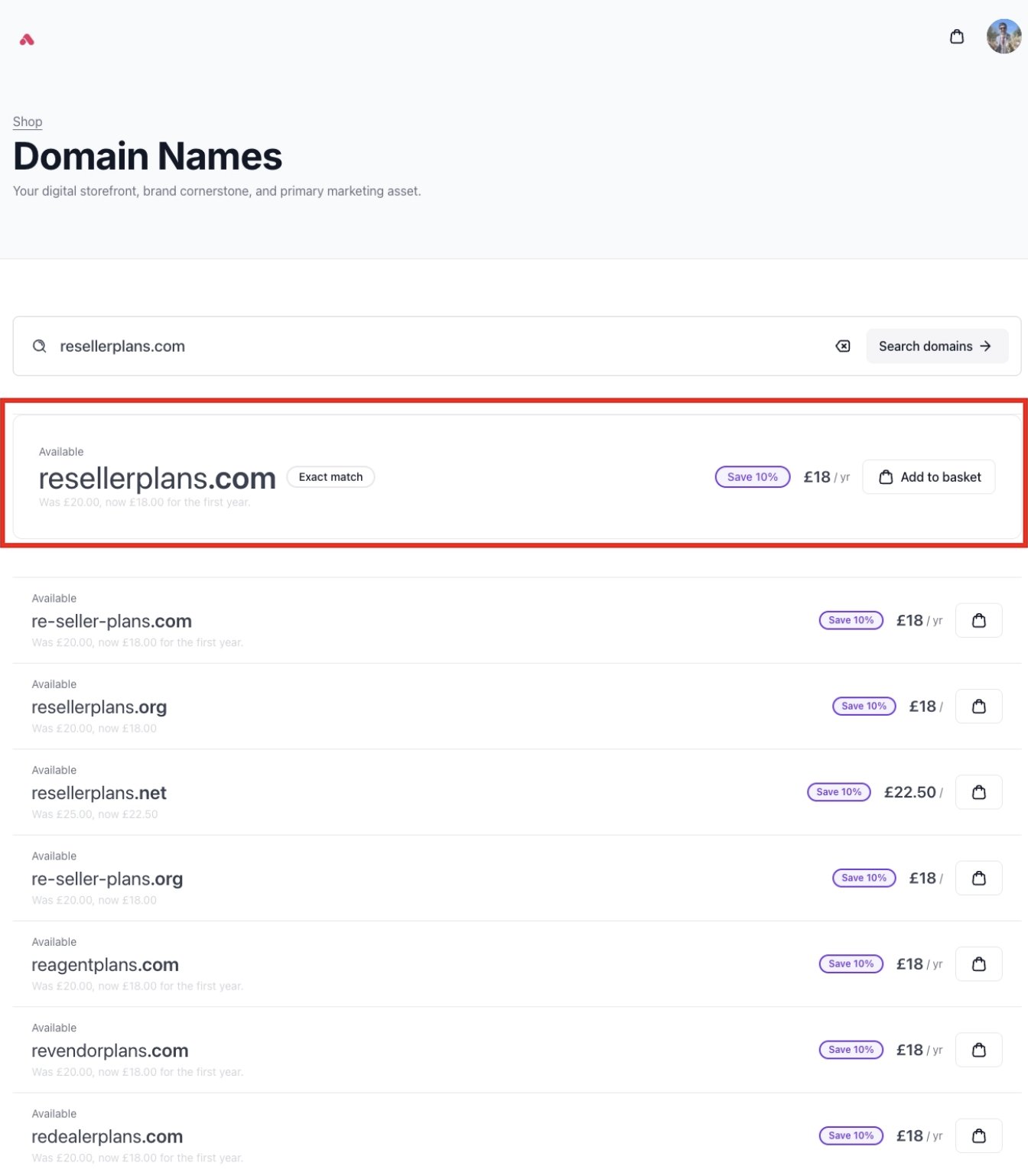 Suggest Domain Engine exact match