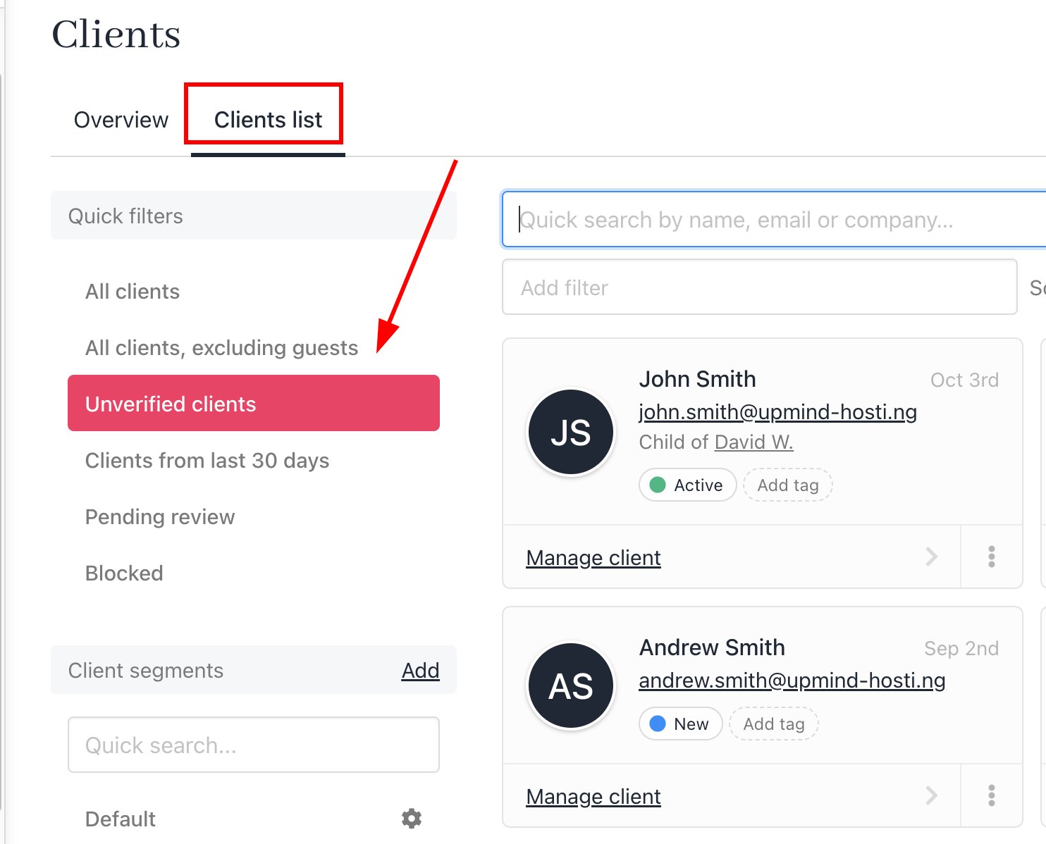 Click Unverified clients