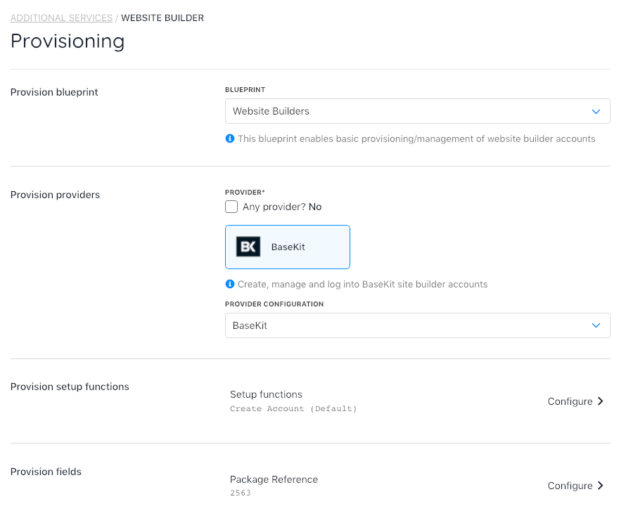An example Basekit product provisioning configuration.