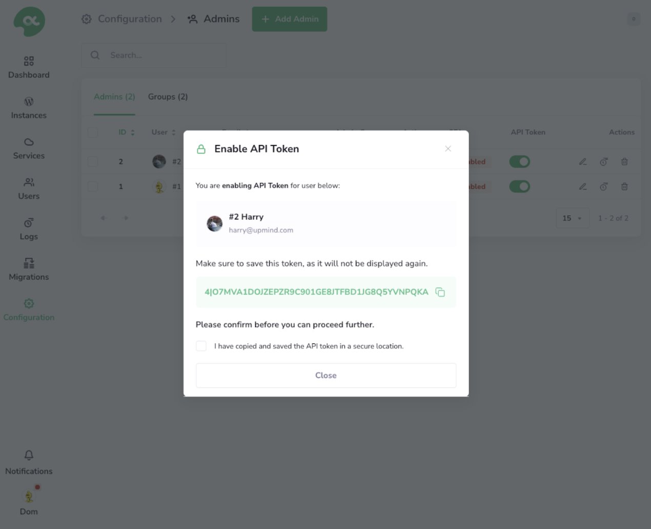 Enable API token