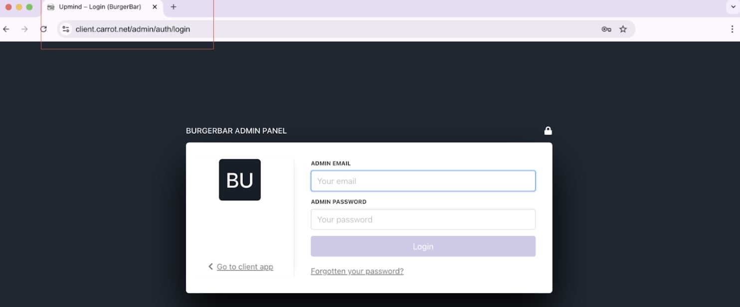 Admin interface login