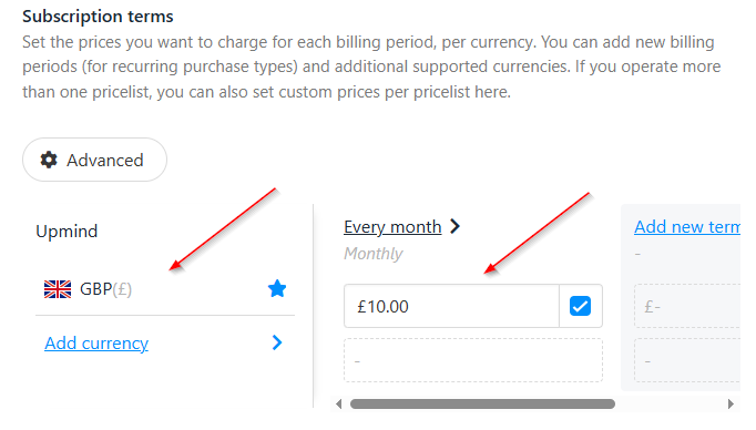 Choose amount and currency