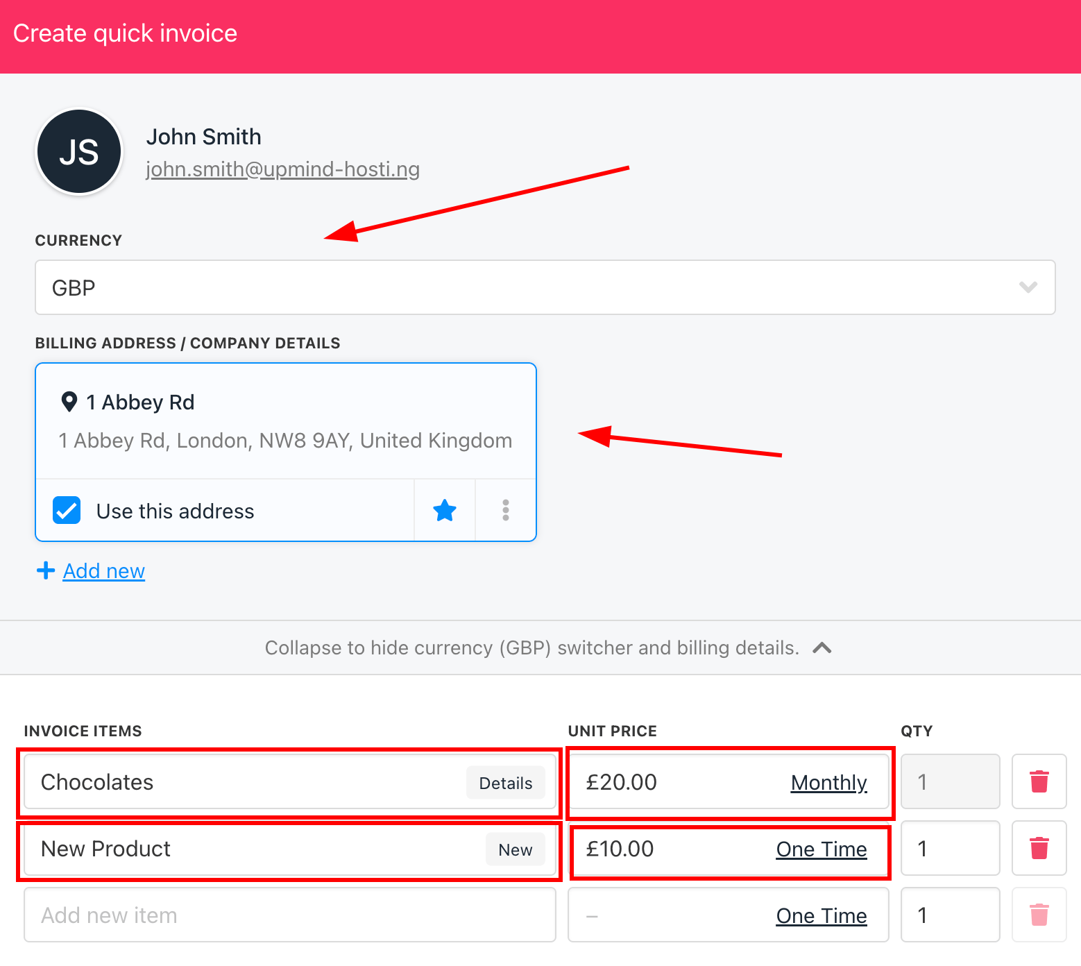 Add invoice details