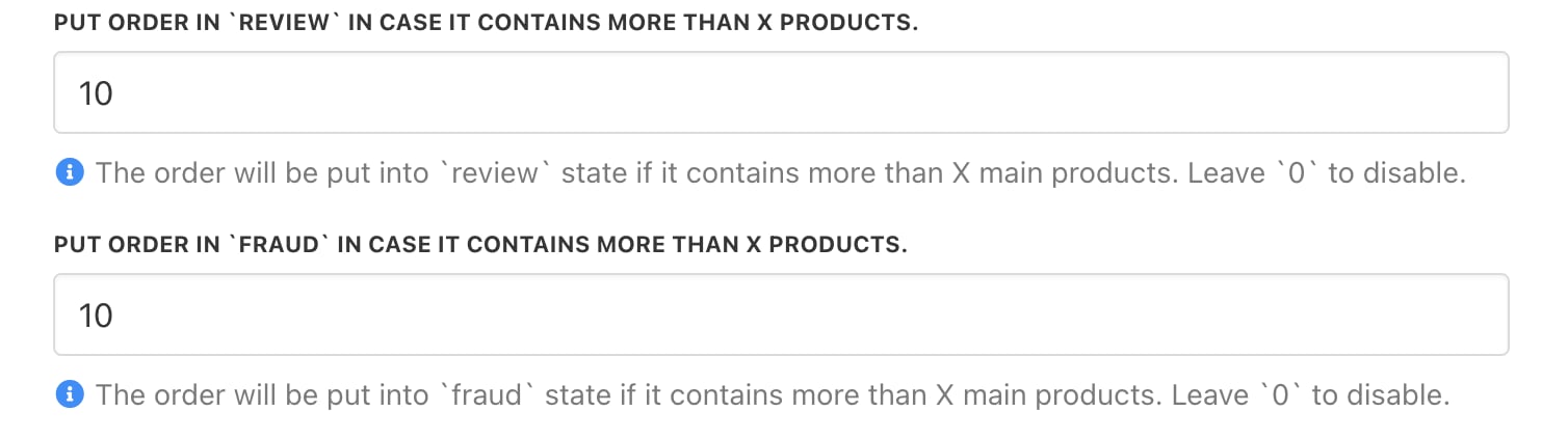 Put order in review if it contains more than certain number of products