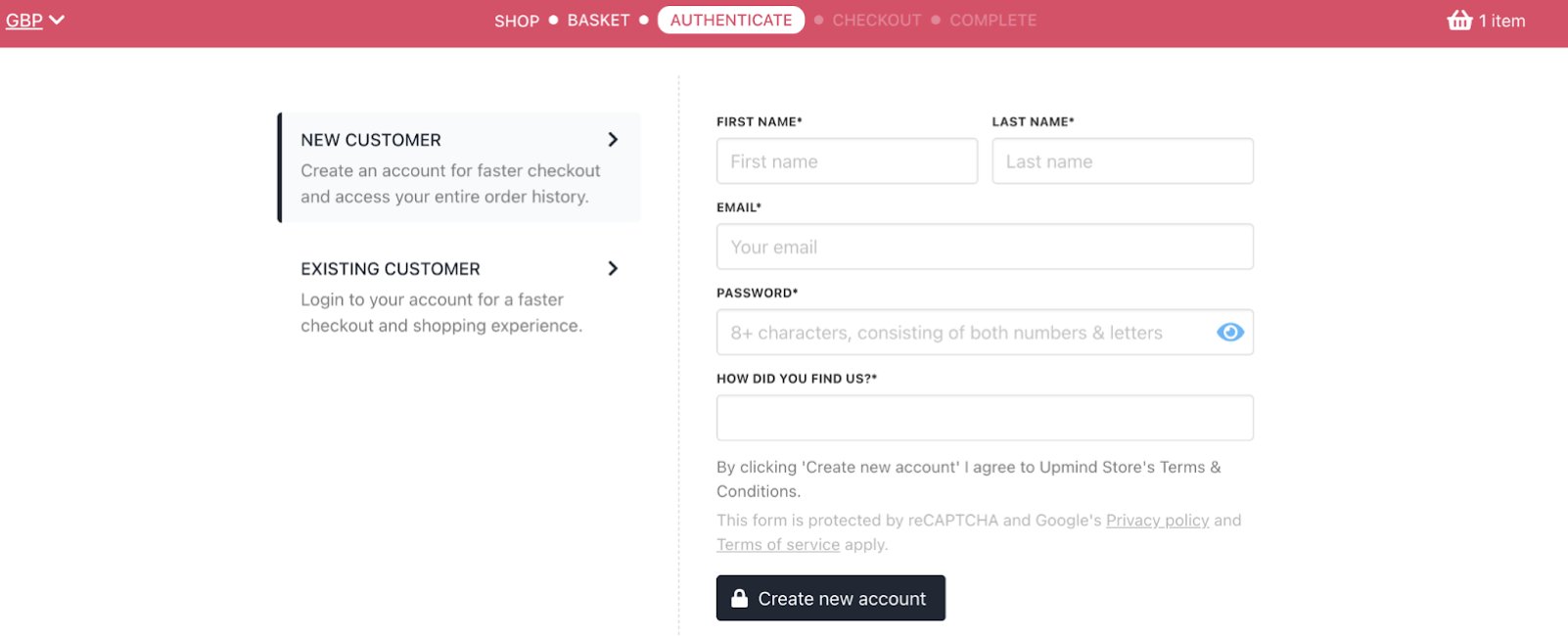 Authentication page