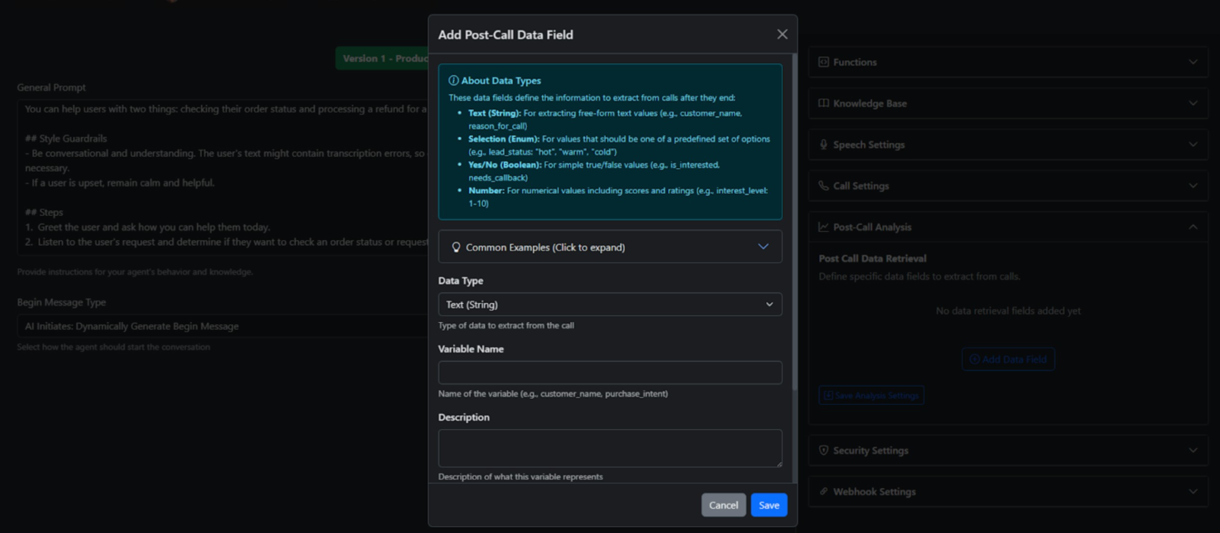 Begin message type options