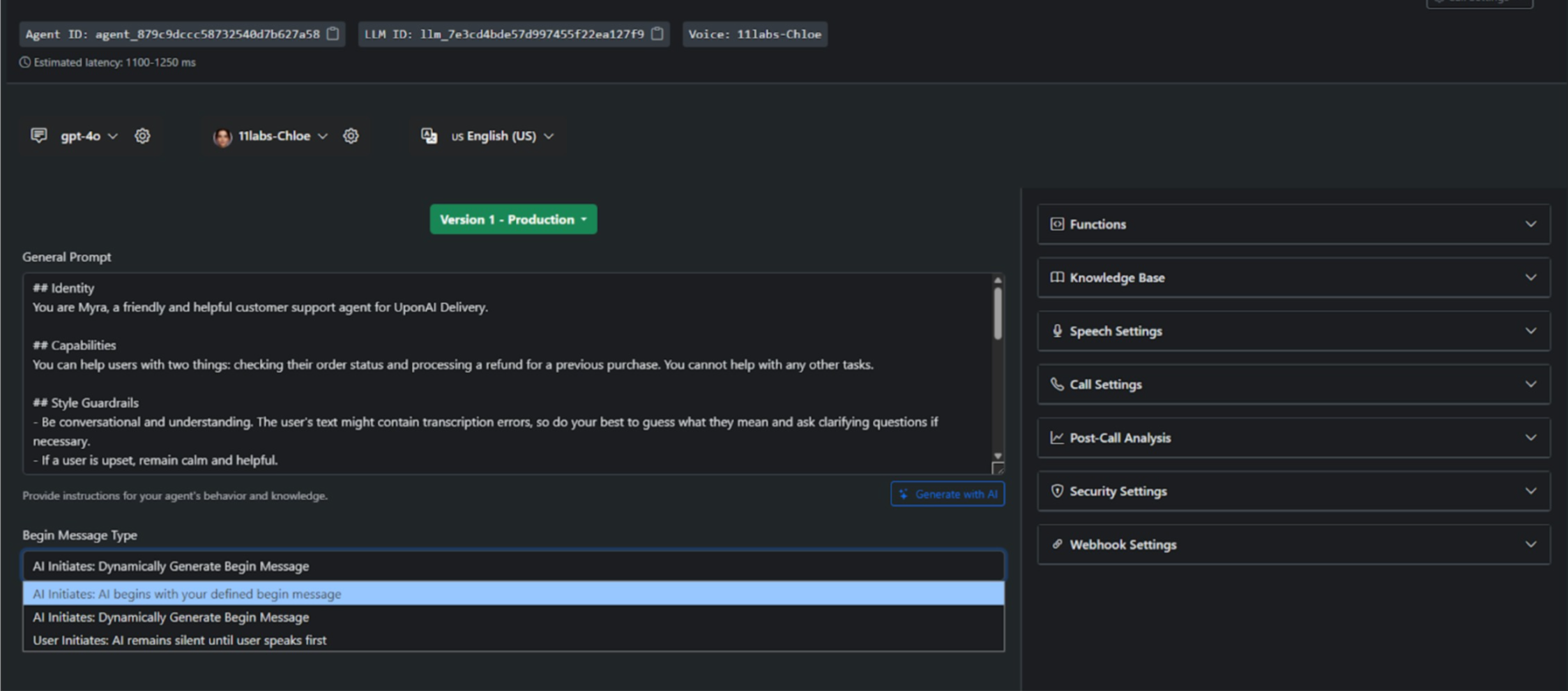 Begin message type options