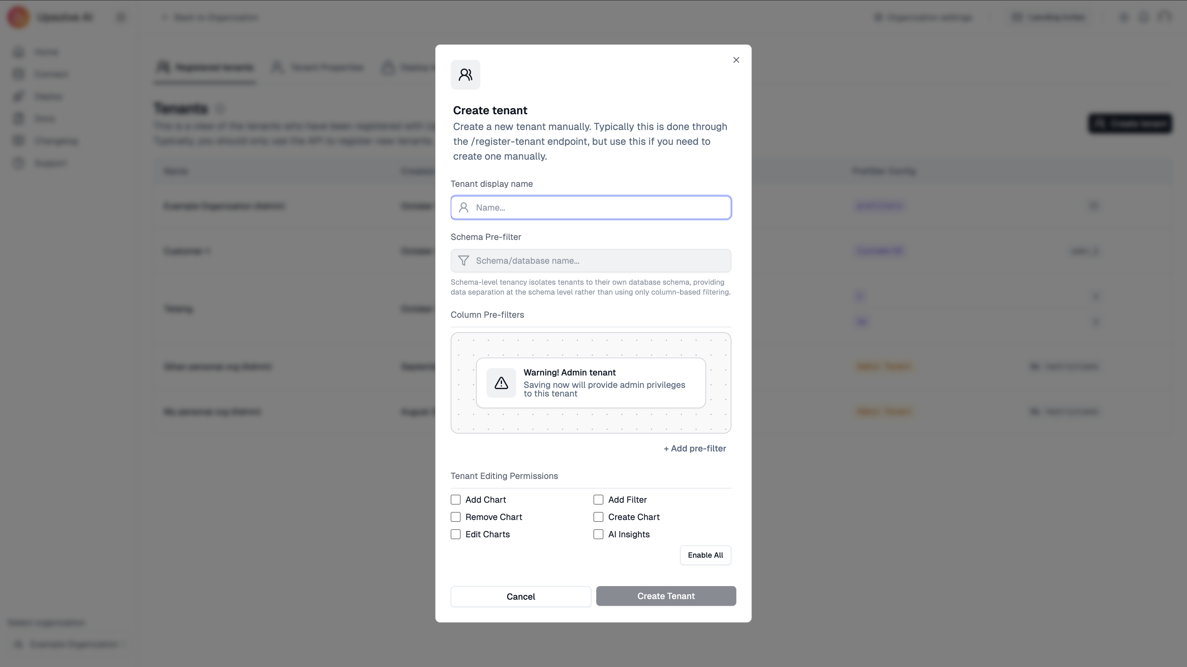 Tenant creation form