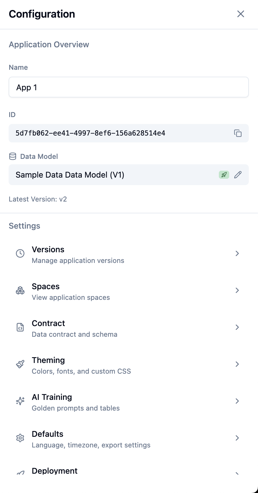Application settings panel