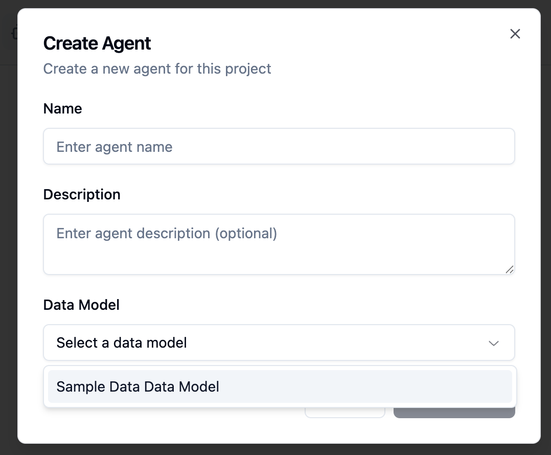 Create agent dialog