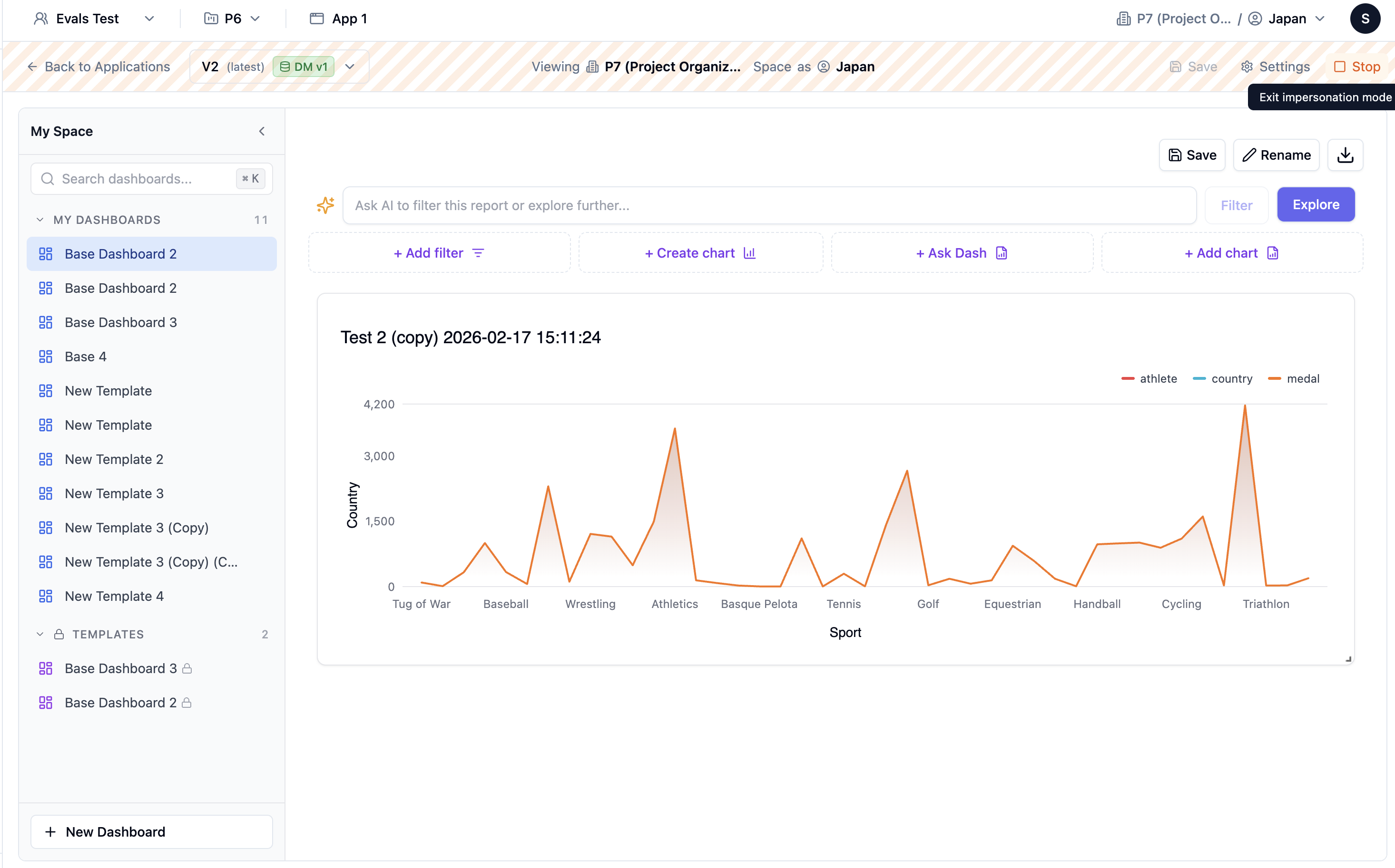 User impersonation dropdown