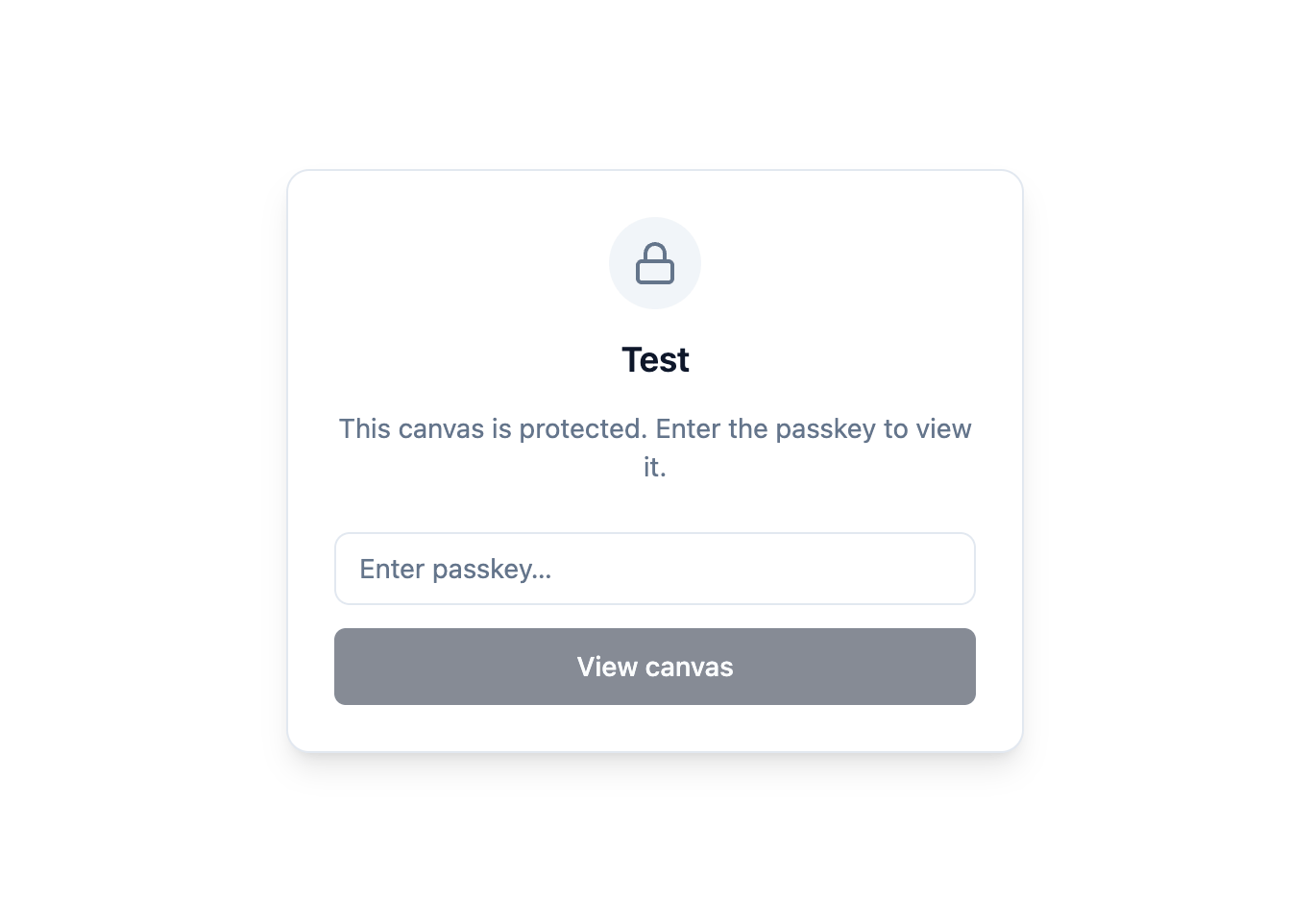 A public canvas link prompting for a passkey before the canvas will load