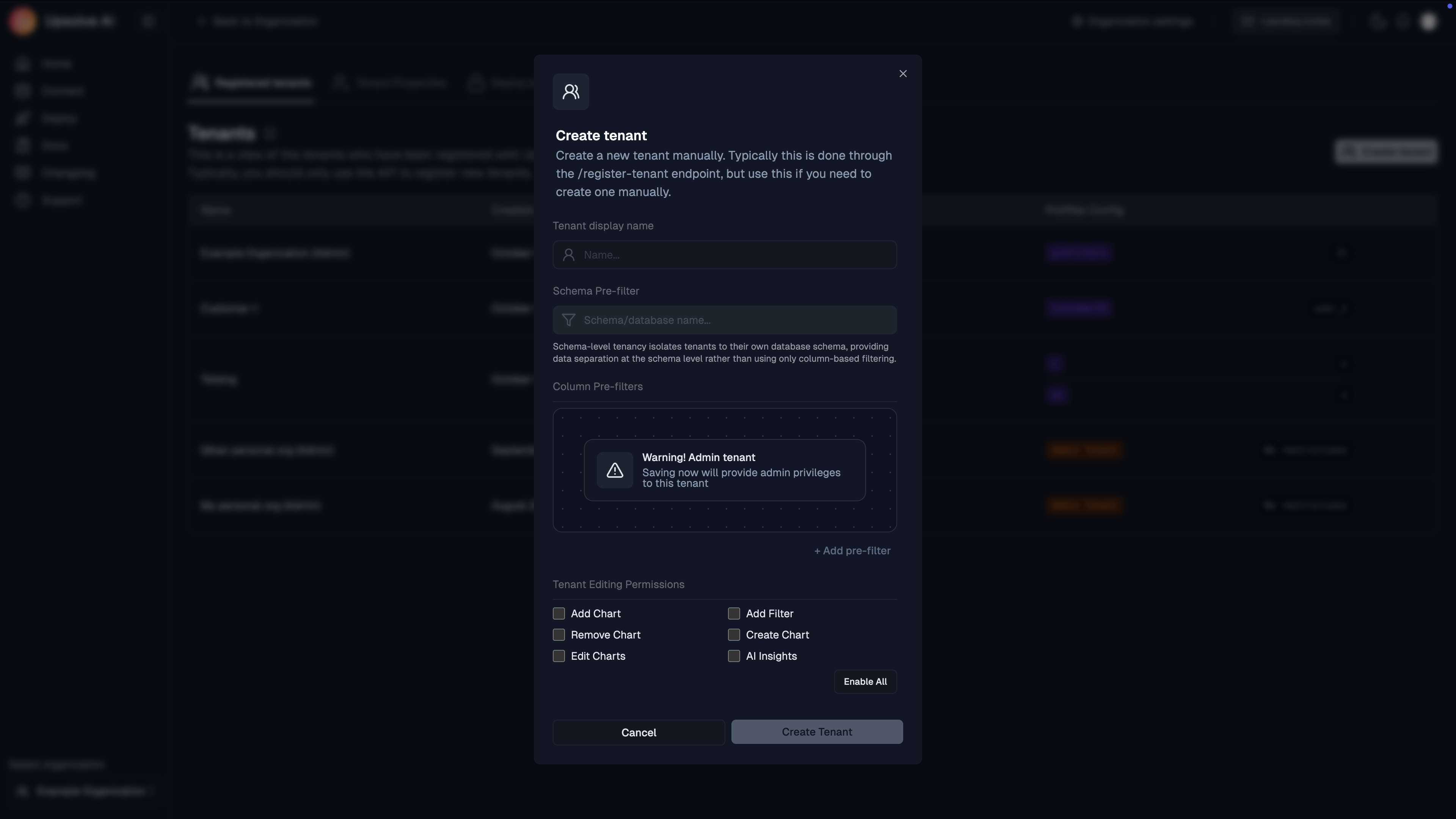 Tenant creation form