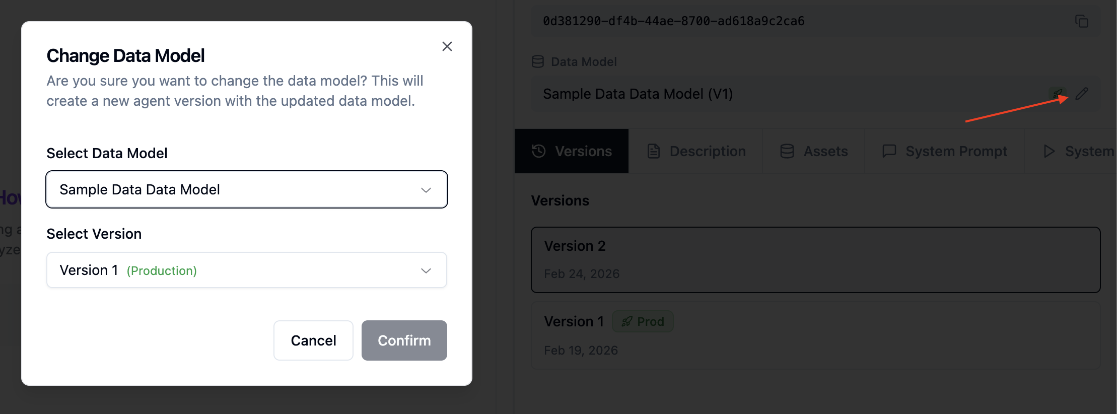 Change data model version