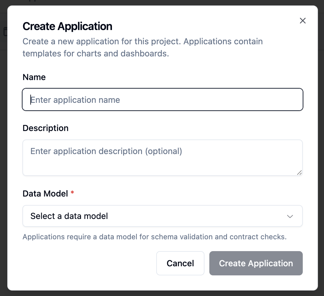 Create application dialog