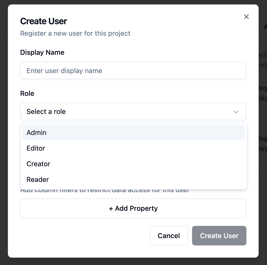 Create organization dialog with properties