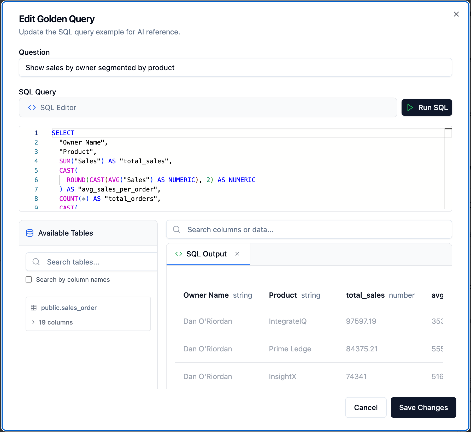 Golden Queries tab showing an example query with its SQL