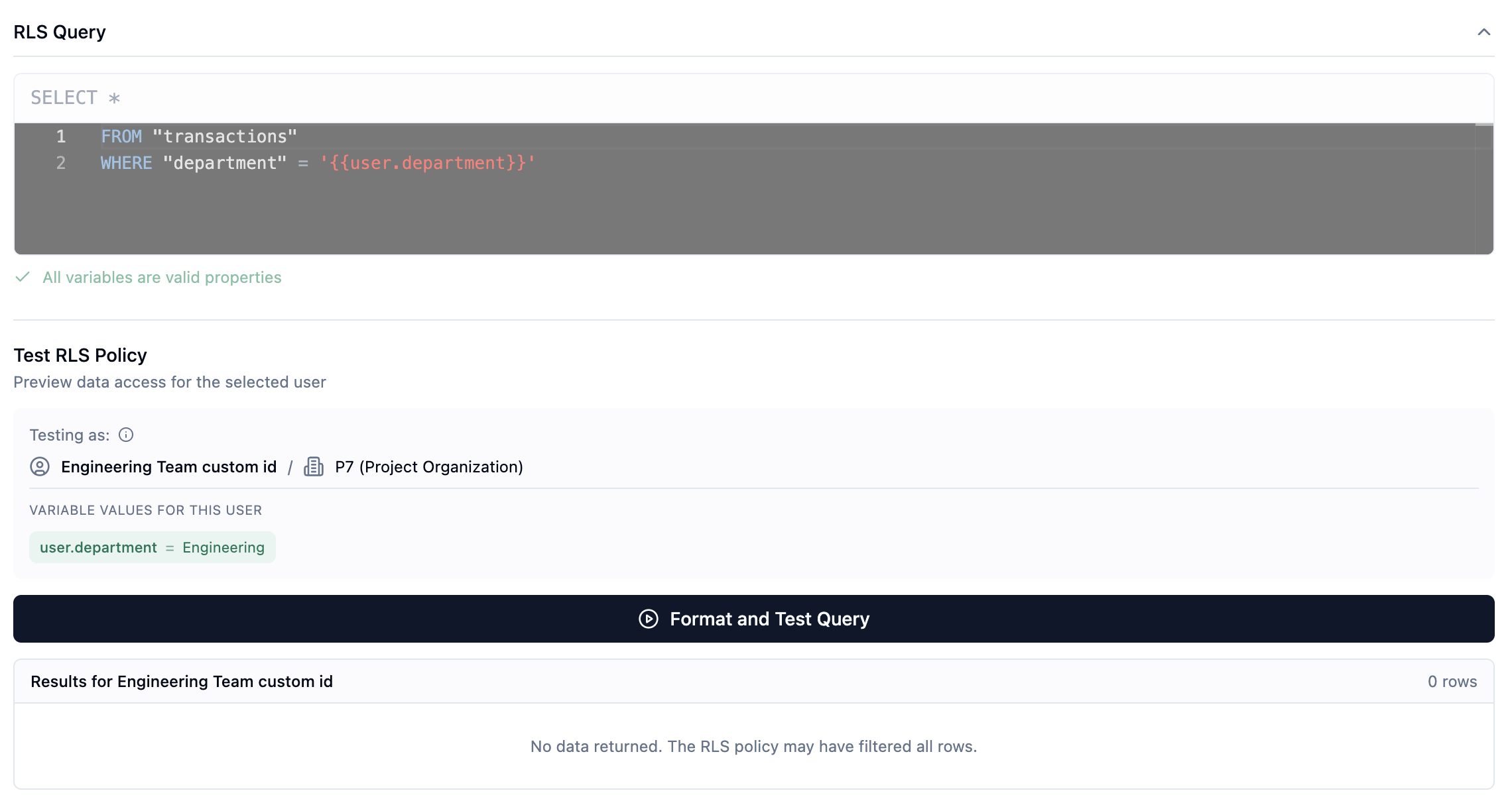 Testing RLS with user selection