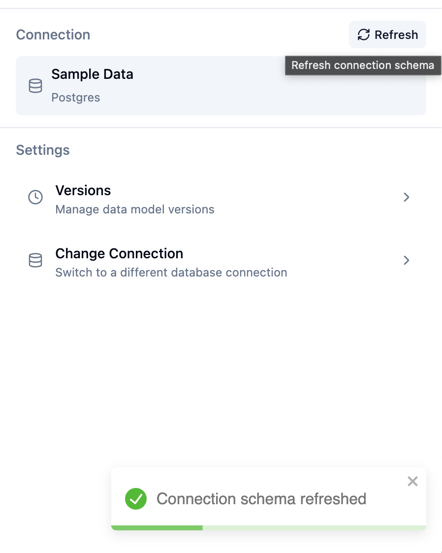 Sync with connection showing new and missing items